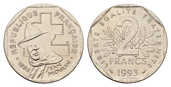 Франция 2 франка 1993 50 лет Национальному движению сопротивления KM 1062, Le Franc 273.2 никель UNC 4118-532