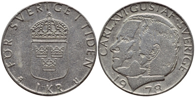 Швеция 1 крона 1978 Карл XVI Густав (1973- ) KM 852 медь плакированная медно-никелем 56-356