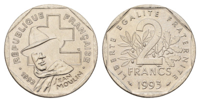 Франция 2 франка 1993 50 лет Национальному движению сопротивления KM 1062, Le Franc 273.2 никель UNC 4118-532