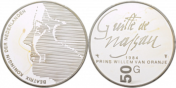 Нидерланды 50 гульденов 1984 400 лет со дня смерти Вильгельма I Оранского KM 208 серебро PROOF 11-178-15