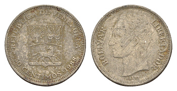 Венесуэла 50 сентимо 1988 Симон Боливар Y 41a сталь плакированная никелем 4584-133