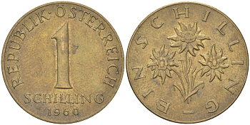 Австрия 1 шиллинг 1960 KM 2886 алюминиевая бронза 4142-1055