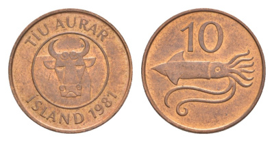 Исландия 10 эйре 1981 кальмар KM 25 бронза UNC 4632-942