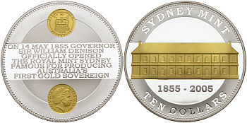 Австралия 10 долларов 2005 150 лет монетному двору Сиднея KM 751 серебро PROOF 1069-5-23