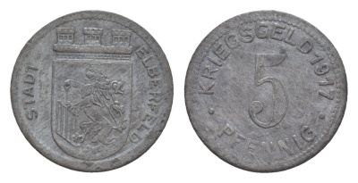 Эльберфельд 5 пфеннигов 1917 Funck 111.1, Men05 6413.1, Men18 8040.1 цинк 4659-235