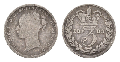 Великобритания 3 пенса 1883 Виктория (1837-1901) KM 730, Spink 3914 серебро 105-1249