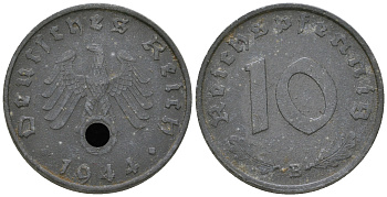 Германия 10 рейхспфеннигов 1944 B J. 371, KM 101 цинк 36-452