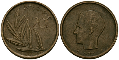 Бельгия 20 франков 1981 KM 159 никель бронза 4577-853