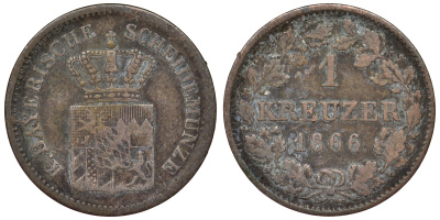 Бавария 1 крейцер 1866 Людвиг II (1864-1886) KM 487 серебро 71-1028