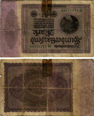 ГЕРМАНИЯ 100000 МАРОК 1923 1 ФЕВРАЛЯ 1923, ДВЕ СЕРИИ Pick 83b бумага 6318-22-2