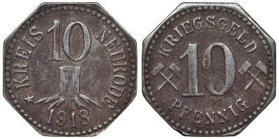 Германия, округ Нейроды 10 пфеннигов 1918 Силезия, Польша, нотгельд J. 620 железо 4119-1244