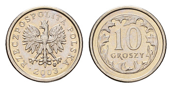 Польша 10 грошей 2003 Y 279 медно-никель UNC 105-1012