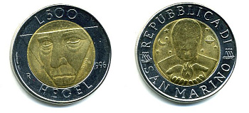 САН-МАРИНО 500 ЛИР 1996 ХЕГЕЛЬ биметалл 35-534