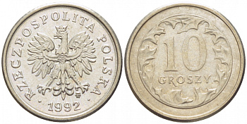 Польша 10 грошей 1992 MW KM 279 медно-никель UNC 112-815