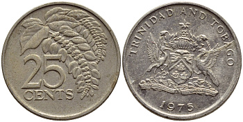Тринидад и Тобаго 25 центов 1975 цветок дикая пуансеттия KM 28 медно-никель 4396-669