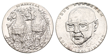 Финляндия 50 марок 1981 80 лет со дня рождения президента Урхо Кекконен KM 59 серебро BU 4653-313