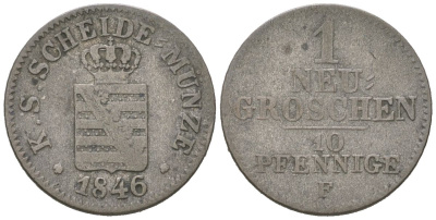 Саксония 1 новый грош 1846 F, Фридрих Август II (1836-1854) KM 1159 серебро 4147-368