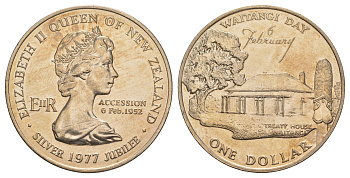 Новая Зеландия 1 доллар 1977 25 лет правления Королевы Елизаветы II и День Вайтанги KM 46 медно-никель BU 93-822