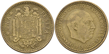 Испания 1 песета 1953 (62) Франсиско Франко (1939-1975) KM 775 алюминиевая бронза 3336-552