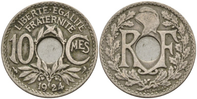 Франция 10 сантимов 1924 KM 866a, Le Franc 138.3 медно-никель 4143-934