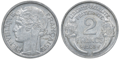 Франция 2 франка 1948 KM 886а.1, Le Franc 269.12 алюминий 4162-114