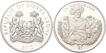 Сьерра-Леоне 1 доллар 2002 Королева-мать с собакой KM 276 медно-никель BU 4368-1115