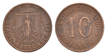 Ваттеншайд 10 пфеннигов 1919 Funck 579.4, Men18 32900.4 железо 4511-545