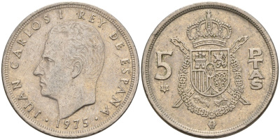 Испания 5 песет 1975 (78) Хуан Карлос I (1975-2014) KM 807 медно-никель 4155-632