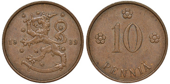 Финляндия 10 пенни 1939 KM 24 медь 51-3124