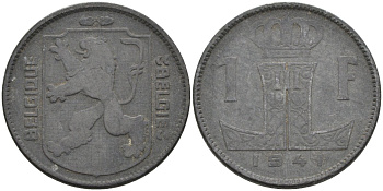 Бельгия 1 франк 1941 BELGIQUE-BELGIE KM 127 цинк 4116-1057