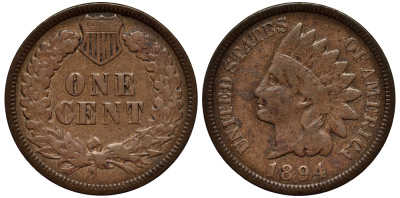 США 1 цент 1894 индеец, Indian head  бронза 1530-313