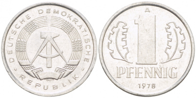 ГДР 1 ПФЕННИГ 1978 А KM 8.2 алюминий 3955-546