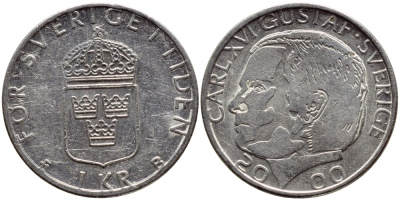 Швеция 1 крона 2000 Карл XVI Густав (1973- ) KM 852а медно-никель 4364-3222