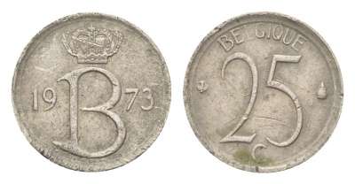 Бельгия 25 сантимов 1973 Belgique, Бодуэн I (1951-1993) KM 153 медно-никель 4705-342