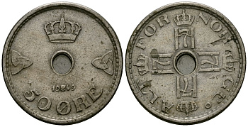 Норвегия 50 эре 1949 Хокон VII (1905-1957) KM 386 медно-никель 4138-833