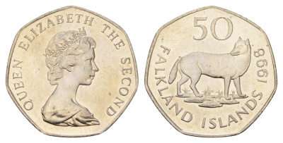 Фолклендские острова (Фолкленды) 50 пенсов 1998 фолклендский волк (варрах) KM 14.2 медно-никель  UNC  4675-134