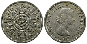 Великобритания 2 шиллинга (флорин) 1961 Елизавета II (1952-2022) KM 906, Spink 4146 медно-никель 4382-316