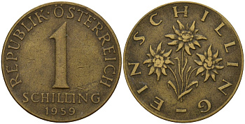 Австрия 1 шиллинг 1959 KM 2886 алюминиевая бронза 4142-1032