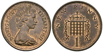 Великобритания 1 пенни 1973 Елизавета II (1952-2022) KM 915, Spink 4237 (B1) бронза 4539-133
