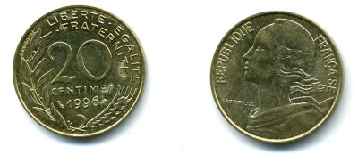 ФРАНЦИЯ 20 САНТИМОВ 1996 KM 930 медь алюминий никель 59-1133
