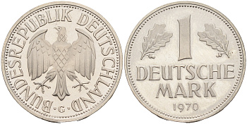 ФРГ 1 марка 1970 G J 385, KM 110 медно-никель  PROOF 1094-4-71