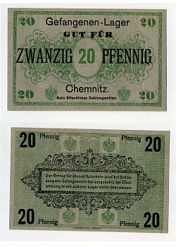 ГЕРМАНИЯ 20 ПФЕННИГОВ ND ЛАГЕРЬ ВОЕННОПЛЕННЫХ В КЕМНИЦЕ C-2814 бумага UNC (пресс) 504-80-3-2