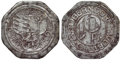 Оберндорф 10 пфеннигов 1918  Funck 392.2, Men05 19547.4, Men18 24506.4 железо     4119-1233