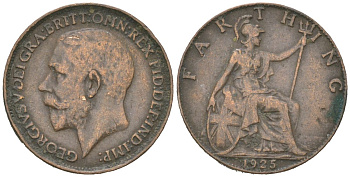 Великобритания 1 фартинг 1925 Георг V (1910-1936) KM 808.2, Spink 4060 бронза 4617-865
