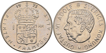 Швеция 1 крона 1973 U, Густав VI Адольф (1950-1973) KM 826a медь плакированный медно-никелем 4150-353
