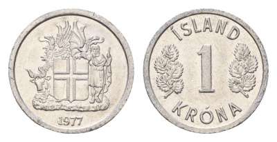 Исландия 1 крона 1977 KM 23 алюминий UNC 4687-815