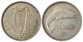 Ирландия 1 флорин 1940 лосось KM 15 серебро 272-1731