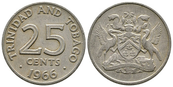 Тринидад и Тобаго 25 центов 1966 герб KM 4 медно-никель 25-1231