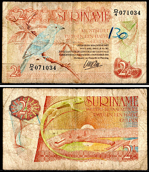 Суринам 2 1/2 гульдена 1985 Pick 119 a бумага 7204-73-1-1
