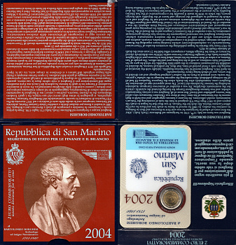 Сан-Марино 2 евро 2004 Бартоломео Боргези, в оригинальном буклете KM 467 биметалл UNC 8-2-01-03